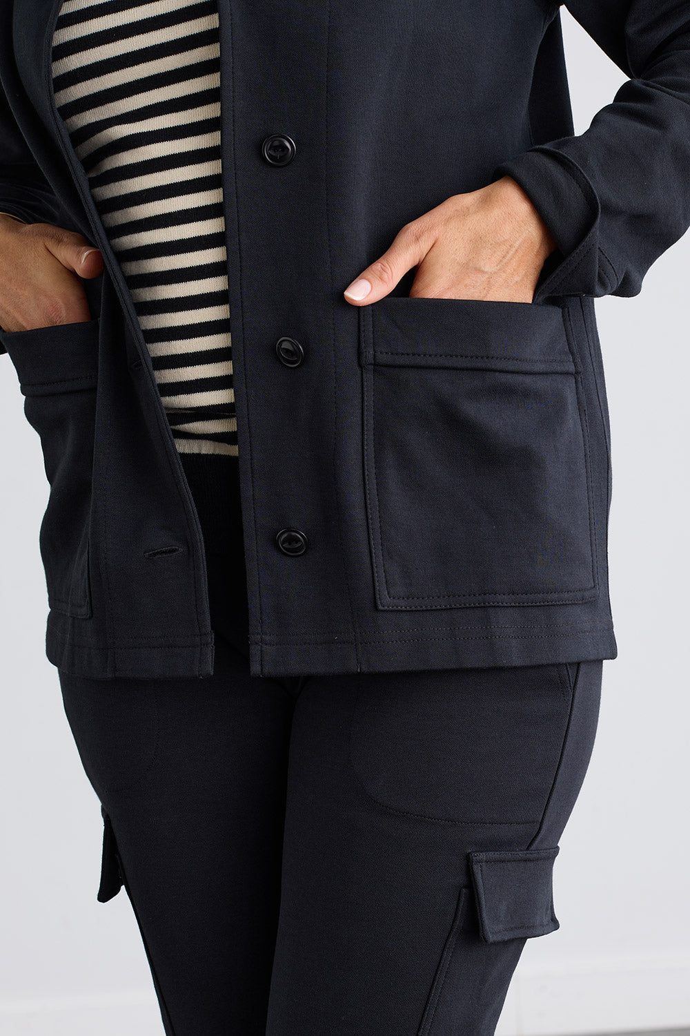 Women's Organic Cotton Double Faced Shirt Jacket | Black | Fair Indigo | Ethically Made Clothing | Fair Trade Clothes