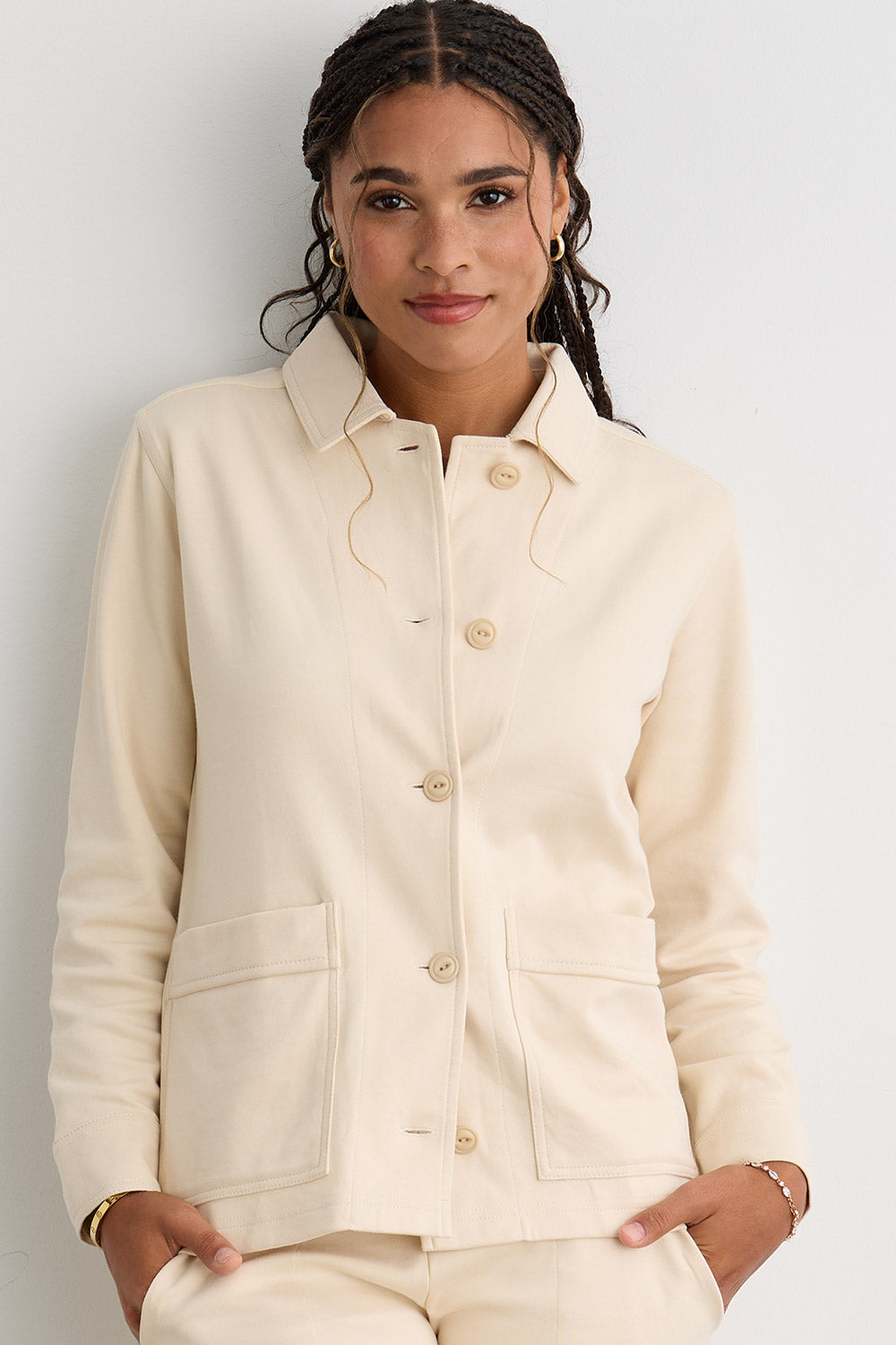 Women's Organic Cotton Double Faced Shirt Jacket | Undyed Dye Free No Dye | Fair Indigo | Ethically Made Clothing | Fair Trade Clothes
