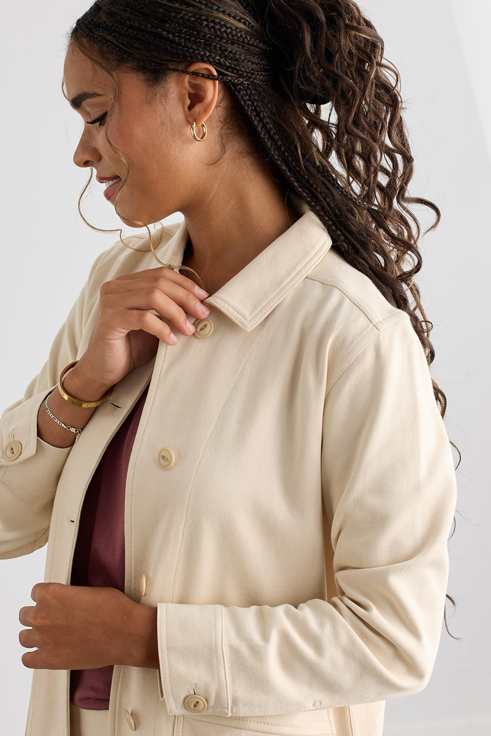 Women's Organic Cotton Double Faced Shirt Jacket | Undyed Dye Free No Dye | Fair Indigo | Ethically Made Clothing | Fair Trade Clothes