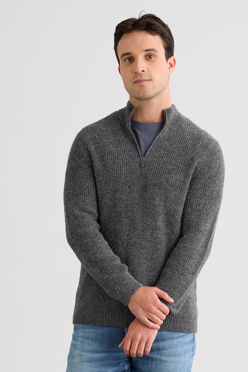 Men's Baby Alpaca Half Zip Sweater | Grey | Fair Indigo | Ethically Made Clothing | Fair Trade Clothes