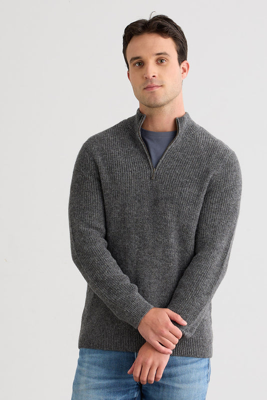 Men's Baby Alpaca Half Zip Sweater | Grey | Fair Indigo | Ethically Made Clothing | Fair Trade Clothes