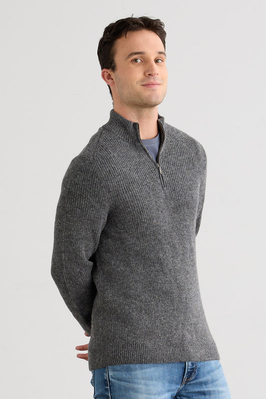 Men's Baby Alpaca Half Zip Sweater | Grey | Fair Indigo | Ethically Made Clothing | Fair Trade Clothes