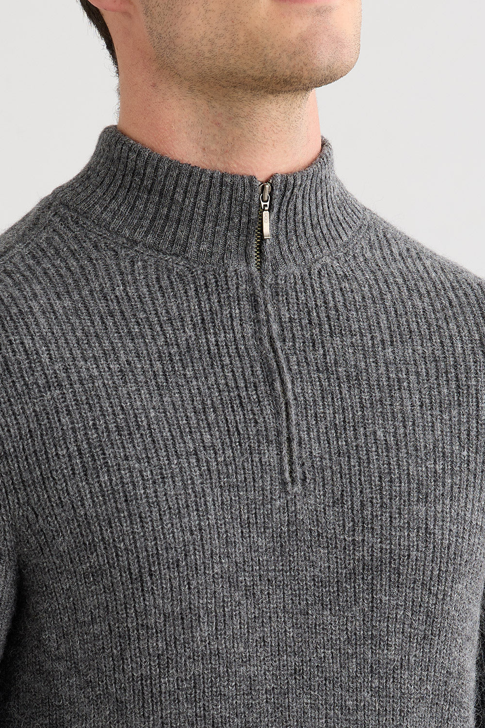 Men's Baby Alpaca Half Zip Sweater | Grey | Fair Indigo | Ethically Made Clothing | Fair Trade Clothes