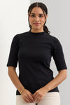 Women's Luxe 100% Organic Cotton Half Sleeve Mock Neck Top | Black | Fair Indigo | Ethically Made Clothing | Fair Trade Clothes