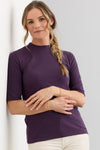 Women's Luxe 100% Organic Cotton Half Sleeve Mock Neck Top | Eggplant Purple | Fair Indigo | Ethically Made Clothing | Fair Trade Clothes