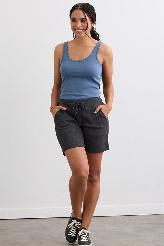 Women's Organic Cotton 100% Cotton Lounge Shorts | Dark Charcoal Grey Heather | Fair Indigo | Ethically Made Clothing | Fair Trade Clothes