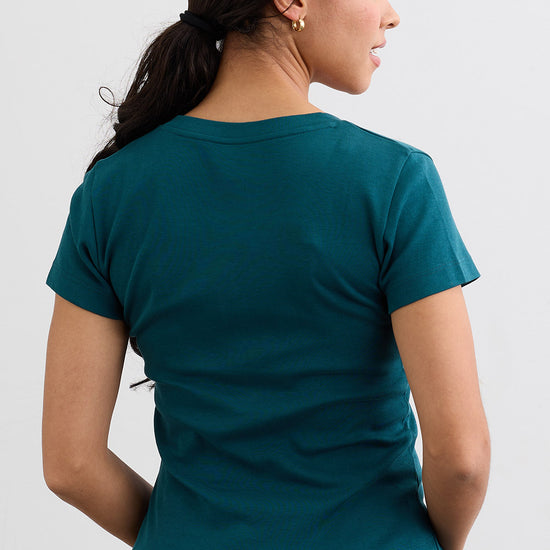 Women's Luxe 100% Organic Cotton Short Sleeve Henley | Deep Teal Green | Fair Indigo | Ethically Made Clothing | Fair Trade Clothes