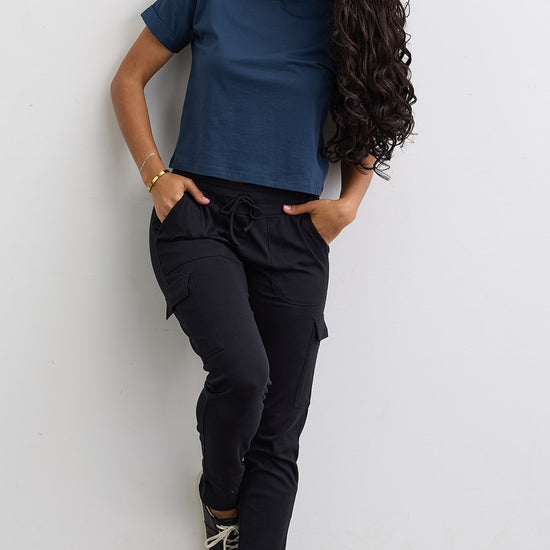 Women's Organic Cotton 100% Cotton Lightweight Joggers 28 in | Black | Fair Indigo | Ethically Made Clothing | Fair Trade Clothes
