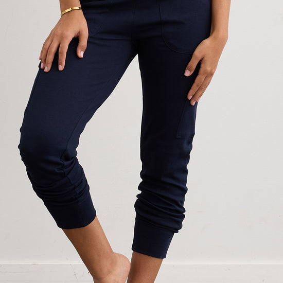 Women's Organic Cotton 100% Cotton Lightweight Joggers 28 in | Dark Navy Blue | Fair Indigo | Ethically Made Clothing | Fair Trade Clothes