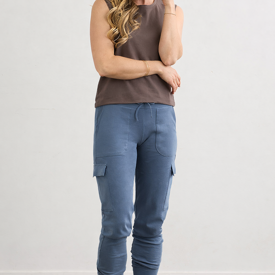 Women's Organic Cotton 100% Cotton Lightweight Joggers 28 in | Storm Blue | Fair Indigo | Ethically Made Clothing | Fair Trade Clothes