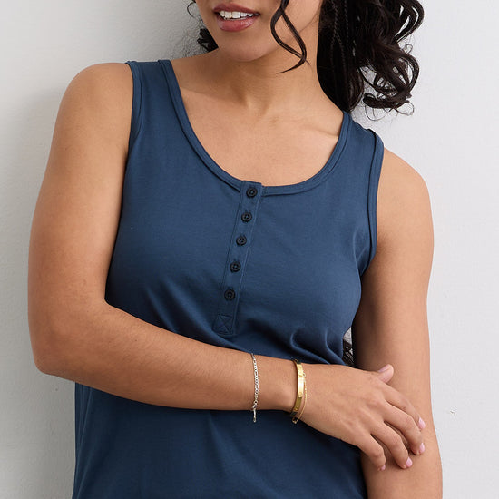 Women's Organic Cotton 100% Cotton Sleeveless Henley Tank | Indigo Blue | Fair Indigo | Ethically Made Clothing | Fair Trade Clothes