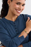 Women's Organic Cotton 100% Cotton Long Sleeve Henley | Indigo Blue | Fair Indigo | Ethically Made Clothing | Fair Trade Clothes