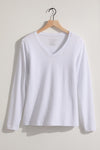 Women's Organic Cotton Long Sleeve V-neck T-shirt | White | Fair Indigo | Ethically Made Clothing | Fair Trade Clothes