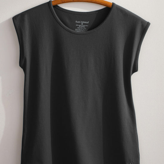 Women's Organic Cotton Cap Sleeve Easy Tee | Black | Fair Indigo | Ethically Made Clothing | Fair Trade Clothes