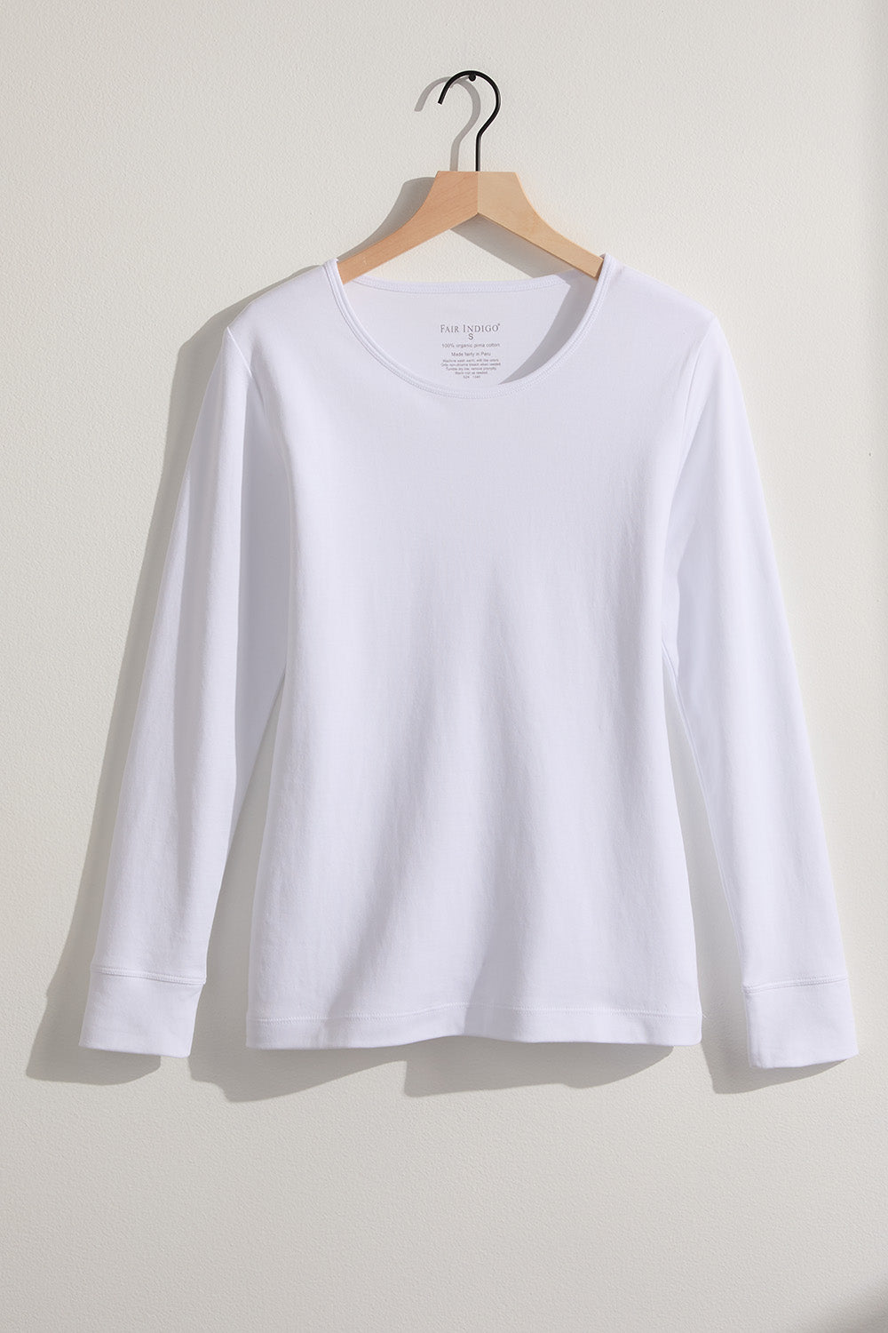 Women's Luxe 100% Organic Cotton Jewel Neck Long Sleeve Tee | White | Fair Indigo | Ethically Made Clothing | Fair Trade Clothes