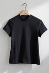 Women's Slim Organic Cotton Short Sleeve Mock Neck Top | Black | Fair Indigo | Ethically Made Clothing | Fair Trade Clothes