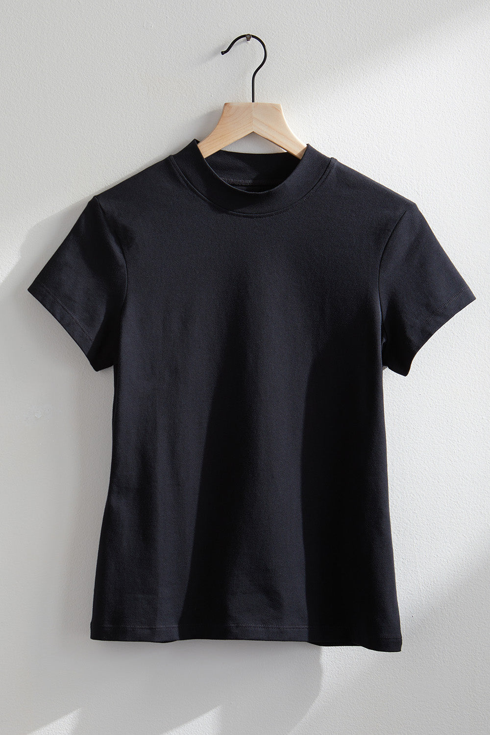 Women's Slim Organic Cotton Short Sleeve Mock Neck Top | Black | Fair Indigo | Ethically Made Clothing | Fair Trade Clothes