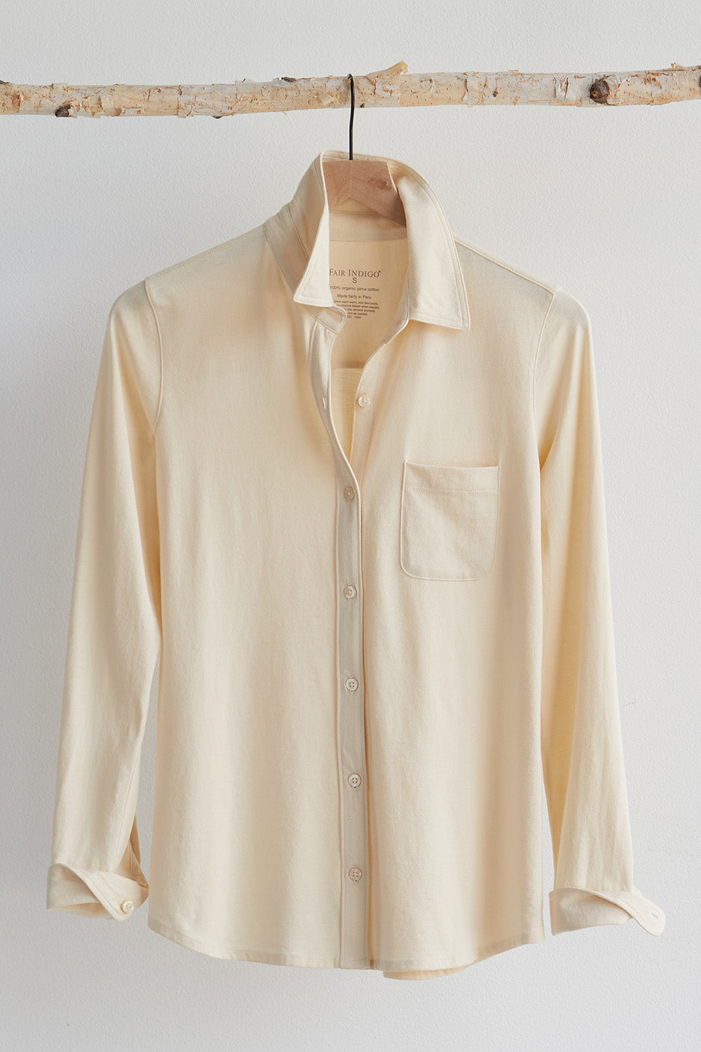 Women's 100% Organic Cotton Knit Button Down Shirt | Undyed Dye Free No Dye | Fair Indigo | Ethically Made Clothing | Fair Trade Clothes