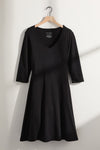 Women's Organic Cotton 100% Cotton 3/4 Sleeve V-neck Dress | Black | Fair Indigo | Ethically Made Clothing | Fair Trade Clothes