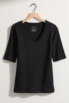 Women's Luxe 100% Cotton Half Sleeve V-neck Top | Black | Fair Indigo | Ethically Made Clothing | Fair Trade Clothes