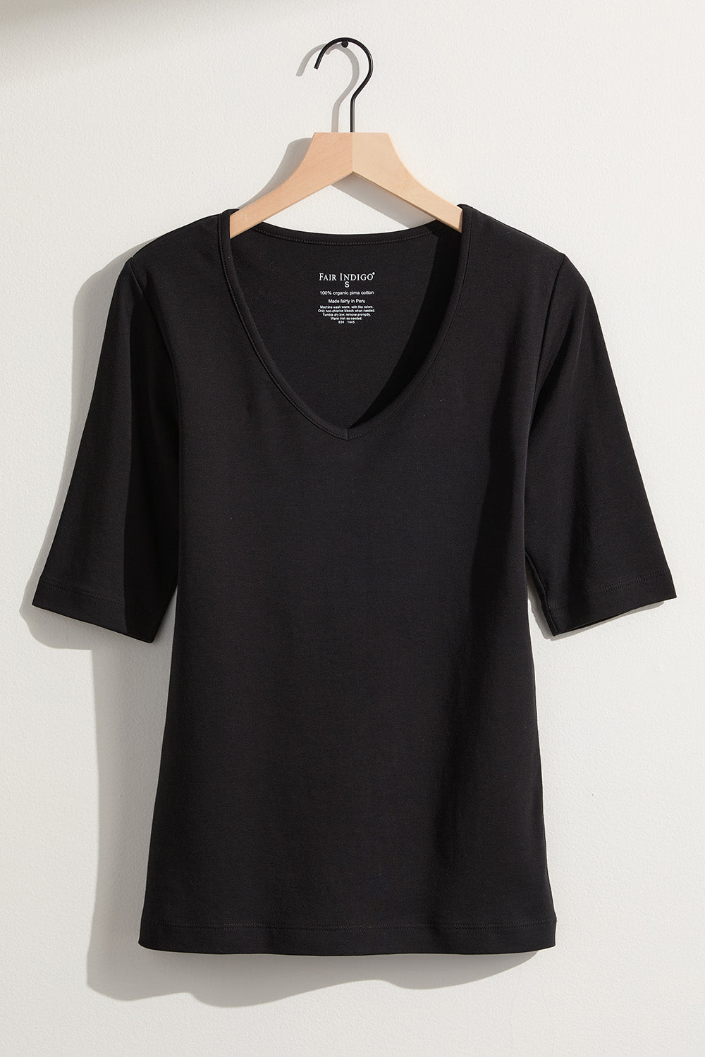 Women's Luxe 100% Cotton Half Sleeve V-neck Top | Black | Fair Indigo | Ethically Made Clothing | Fair Trade Clothes