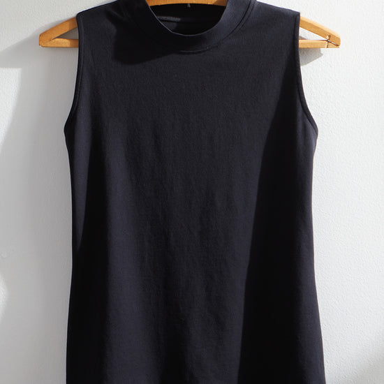 Women's Organic Cotton Sleeveless Mock Neck Tee | Black | Fair Indigo | Ethically Made Clothing | Fair Trade Clothes
