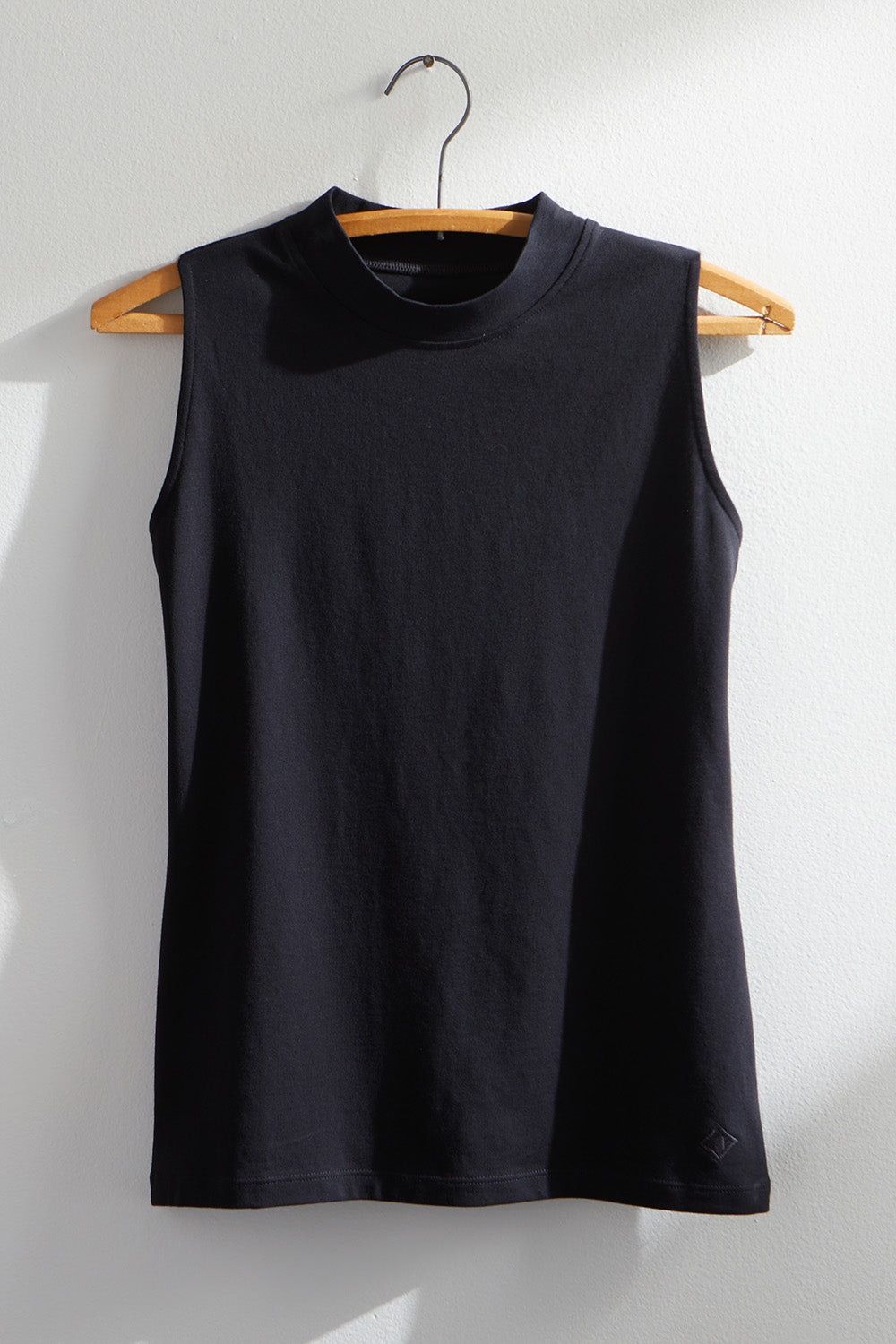 Women's Organic Cotton Sleeveless Mock Neck Tee | Black | Fair Indigo | Ethically Made Clothing | Fair Trade Clothes