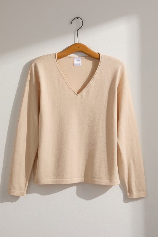 Women's Organic Cotton 100% Cotton Relaxed V-neck Sweater | Undyed Dye Free No Dye | Fair Indigo | Ethically Made Clothing | Fair Trade Clothes