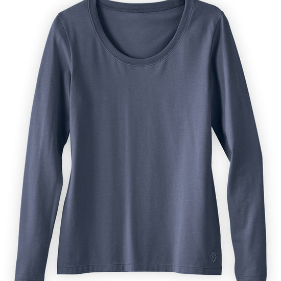 Women's Organic Cotton Long Sleeve Scoop Neck Tee | Slate Blue Grey | Fair Indigo | Ethically Made Clothing | Fair Trade Clothes