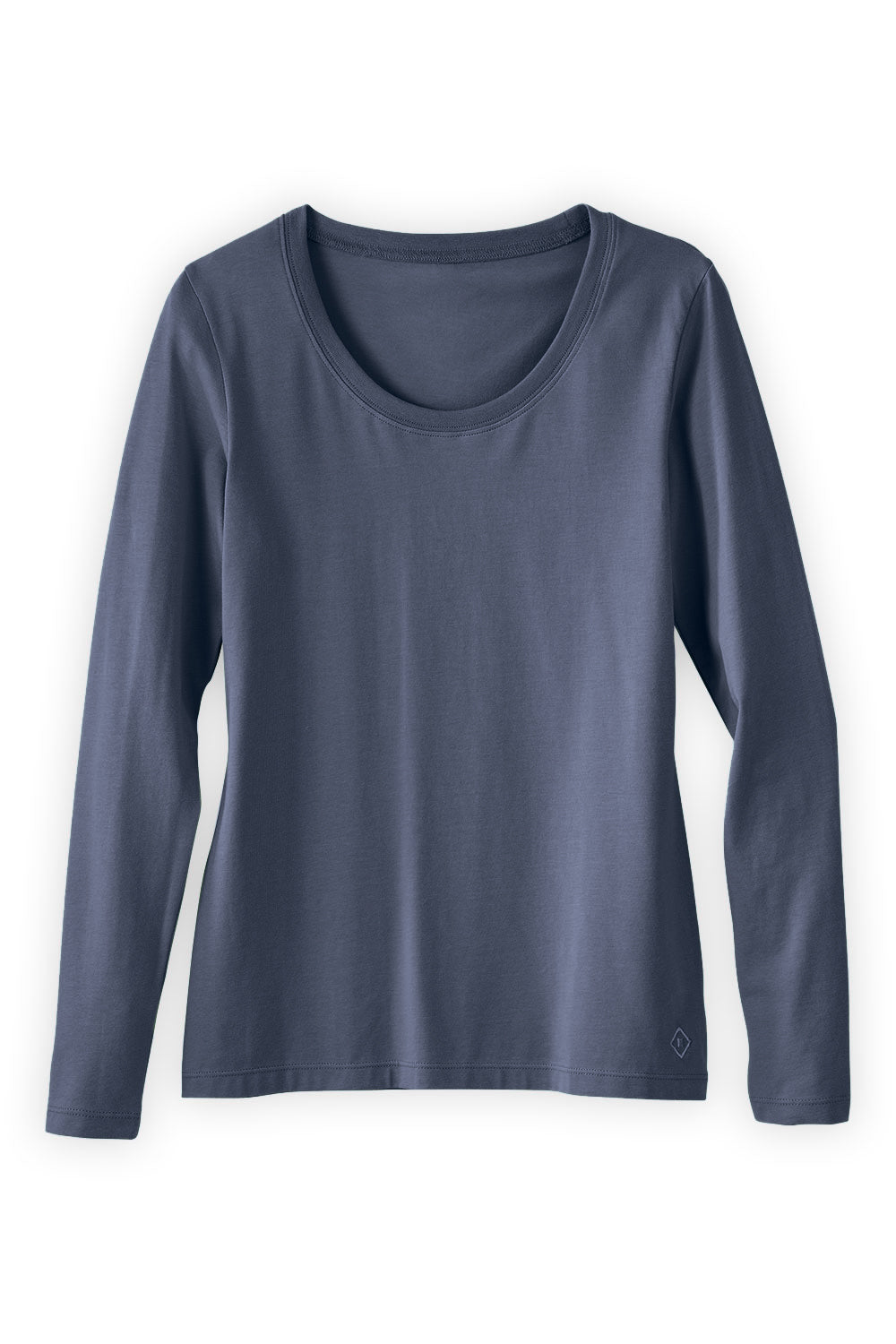 Women's Organic Cotton Long Sleeve Scoop Neck Tee | Slate Blue Grey | Fair Indigo | Ethically Made Clothing | Fair Trade Clothes