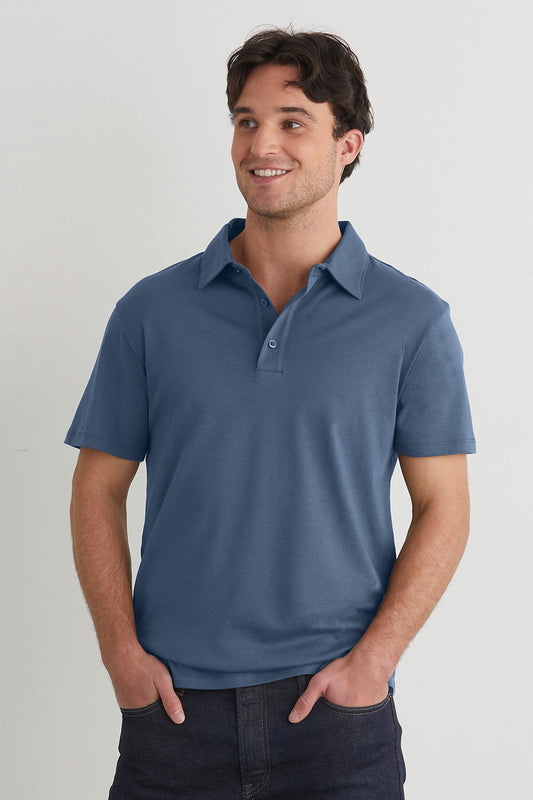 Men's Organic Cotton All Coton Luxe Polo | Storm Blue | Fair Indigo | Ethically Made Clothing | Fair Trade Clothes