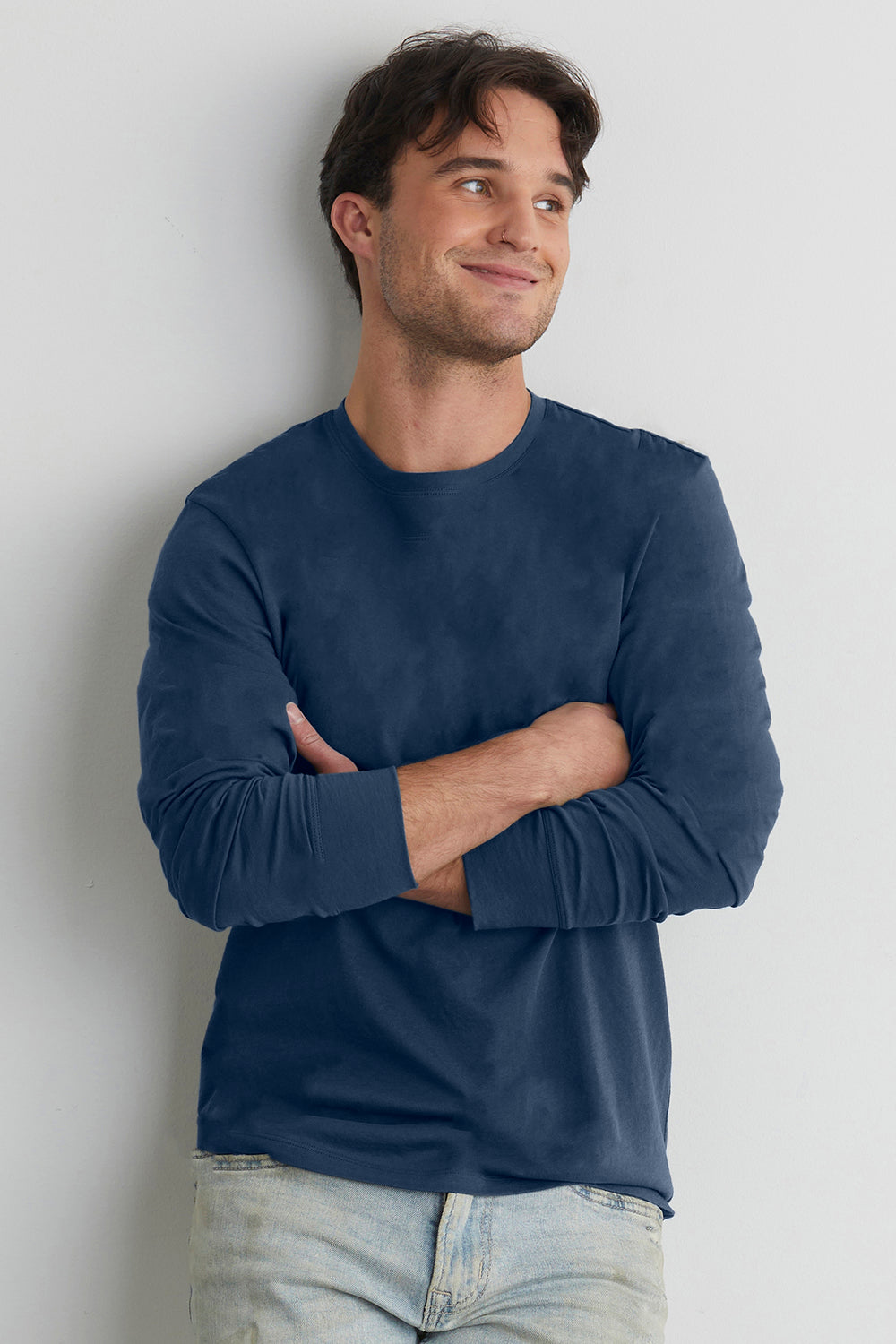 Men's 100% Organic Cotton Long Sleeve Crew Neck T-shirt | Indigo Blue | Fair Indigo | Ethically Made Clothing | Fair Trade Clothes
