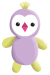 Illustration of a cute, purple and yellow penguin-like stuffed toy with a heart-shaped white face and a tuft of yellow hair on top.