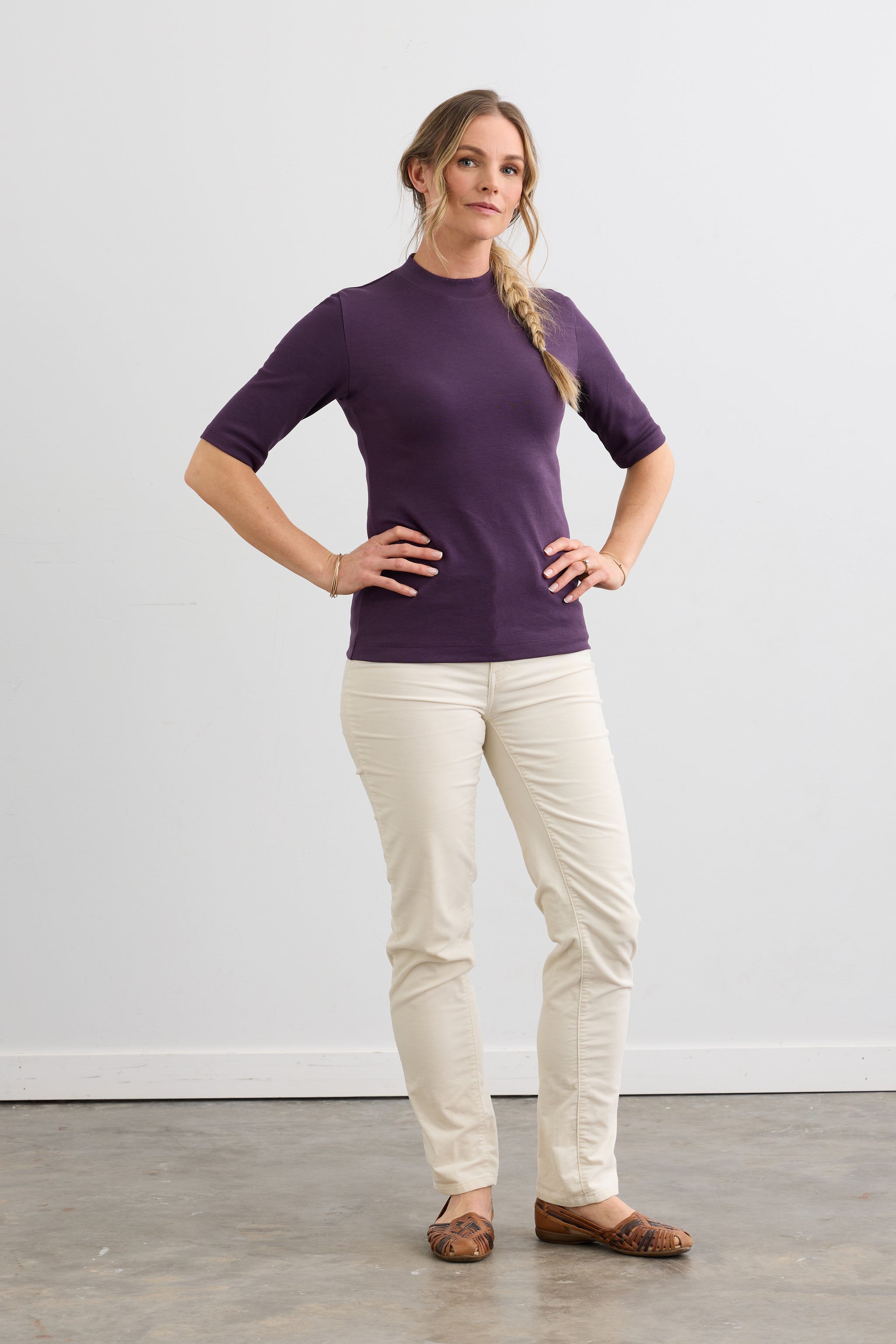 womens organic cotton half sleeve mock neck tee