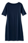 Women's 100% Organic Cotton Boat Neck Dress | Blue | Fair Indigo | Ethically Made Clothing | Fair Trade Clothes