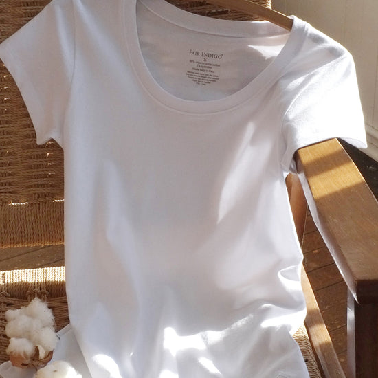 Women's Organic Cotton Scoop Neck Tee | White | Fair Indigo | Ethically Made Clothing | Fair Trade Clothes