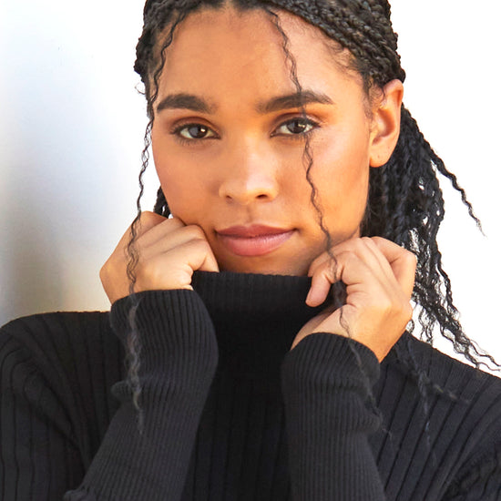 Women's Organic Cotton Ribbed Turtleneck Sweater | Black | Fair Indigo | Ethically Made Clothing | Fair Trade Clothes