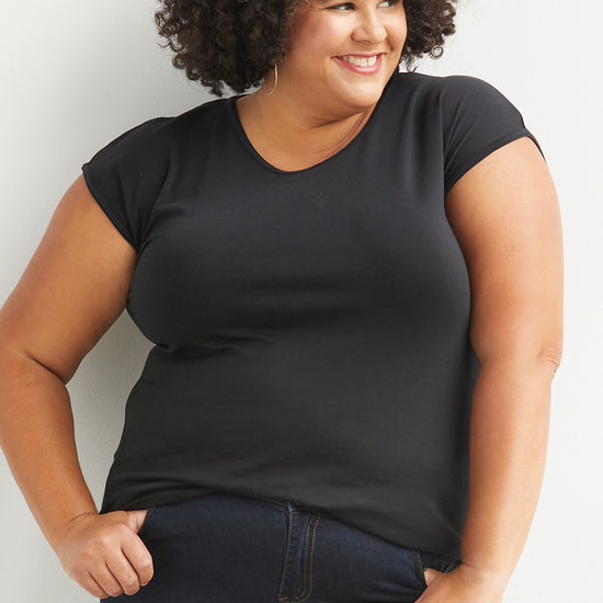 Women's Organic Cotton Cap Sleeve Easy Tee | Black | Fair Indigo | Ethically Made Clothing | Fair Trade Clothes