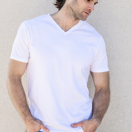 Men's Organic Cotton V-Neck T-Shirt | White | Fair Indigo | Ethically Made Clothing | Fair Trade Clothes