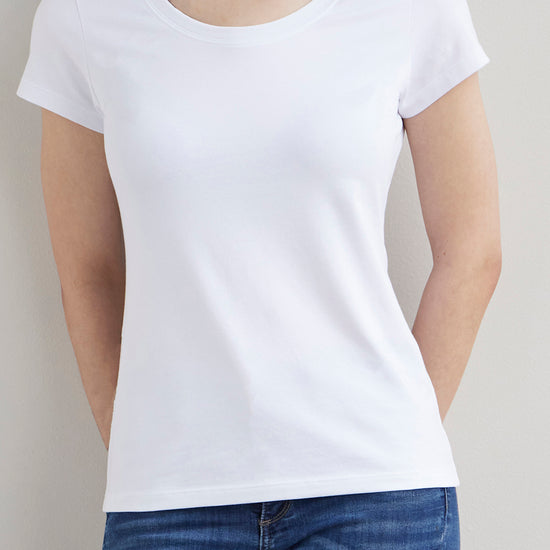 Women's Organic Cotton Slim Scoop Neck Tee | White | Fair Indigo | Ethically Made Clothing | Fair Trade Clothes