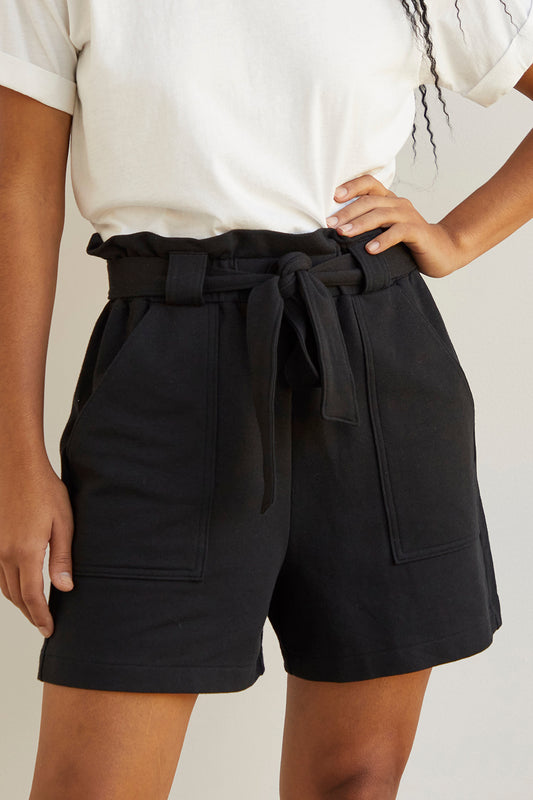 organic french terry high waist short - black - fair indigo -fair trade - ethically made